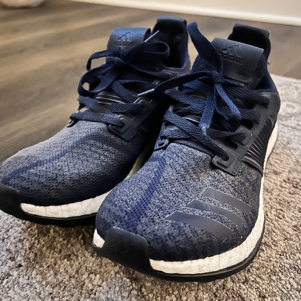 Adidas Pureboost Running Shoes Navy Blue White Boost Sole Athletic Sneakers